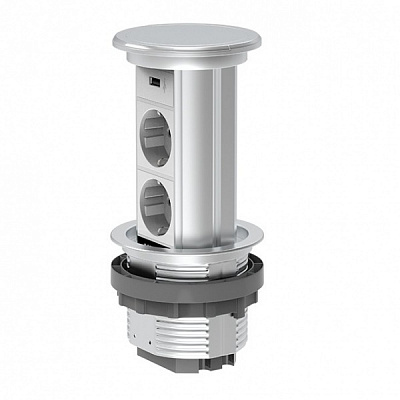 Розетка мебельная + USB двойная с заземлением Livolo C7 IP44 серый VL-SHS019-FCTC-S