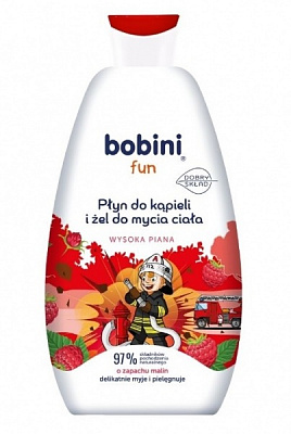 Дитячий гель для купання Bobini з ароматом малини Fun 500 мл