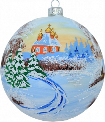 Подарочный шар Юріта d120 мм Пейзаж с Церковью 120884M белый матовый