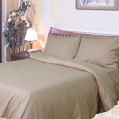 Простирадло на резинці сатин страйп 90x200 см бежевий Ярослав