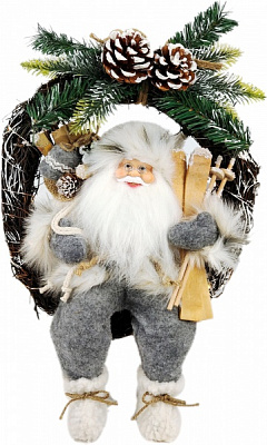 Декорація новорічна ShenzhenTianJialiIndustrialCo Дід Мороз на віночку сірий 30 см