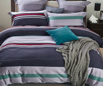 Комплект постільної білизни Green Stripes 193 TC сімейний сіро-зелений La Nuit