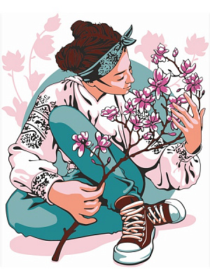 Полотно з контуром Дівчина з магноліями 30x40 см Rosa Start