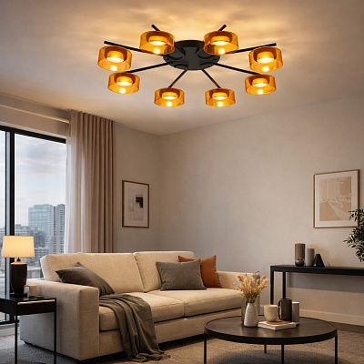 Люстра стельова LIGHT SET DUSHA MS228 8x12 Вт GX53 чорний із бурштиновим