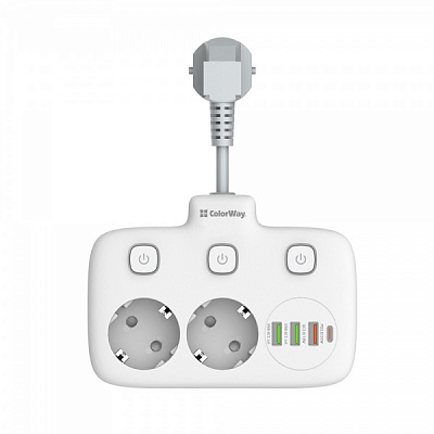 Сетевой фильтр COLOR WAY 2x220V/3xUSB-A/1xUSB-C white с заземлением 2 гн. white CW-CHE24PDW 