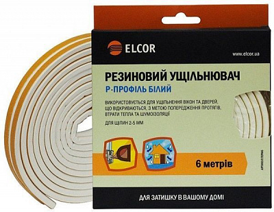 Уплотнитель самоклеящийся P-образный резиновый Elcor TEPW6 6 м белый 