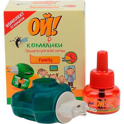 Комплект для защиты от комаров Ой! Комарики Family электрофумигатор + жидкость от комаров 30 мл