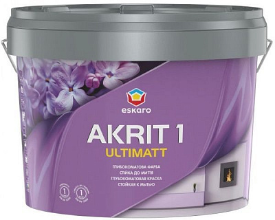Краска акриловая Eskaro Akrit 1 Ultimatt стойкая к мытью глубокий мат 9,5л 