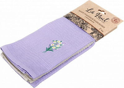 Набір рушників вафельних з вишивкою Лаванда/Ромашка 2 шт. 40x60 см фіолетовий/сірий La Nuit