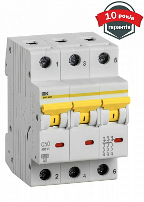 Автоматичний вимикач IEK ВА47-60M 3Р 50А 6кА MVA31-3-050-C