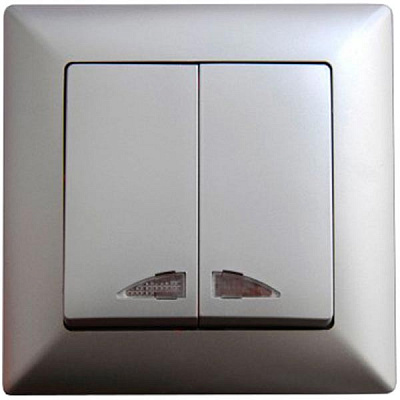 Выключатель двухклавишный Gunsan Visage с подсветкой 16 А 250В IP20 серебряный VS 28 15 104