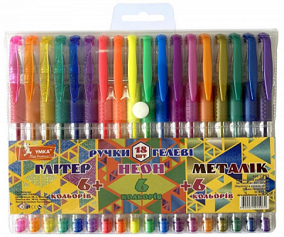 Набор ручек гелевых Умка Glitter+Neon+Metallic 18 шт. ГР53 