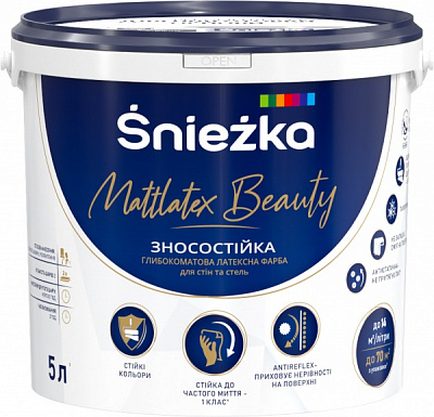 Фарба латексна водоемульсійна Sniezka Mattlatex Beauty глибокий мат білий 5л 6,8кг