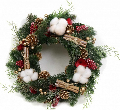 Вінок хвойний New Star з шишками, корицею та бавовною d340 мм C320306