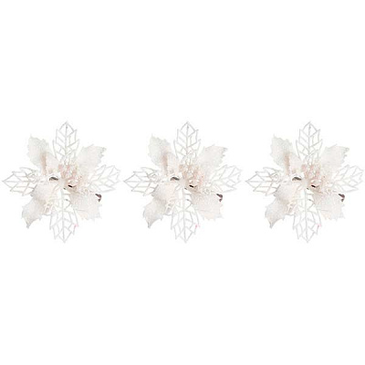 Набір новорічних прикрас Квітка пуансетія SD16-016W 3 шт 10 см