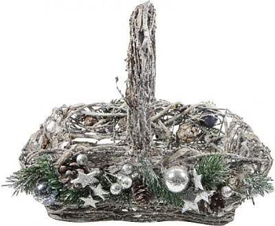 Декорация новогодняя Корзина с веточек с шариками и хвоей 30х22 см EPI-HL175359 