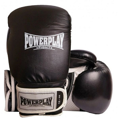 Боксерские перчатки PowerPlay р. 12 12oz 3019 черный с белым