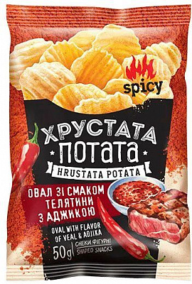 Снеки ЖАЙВІР фигурные Овал рифленый (Хрустата потата) со вкусом телятины с аджикой 50 г 