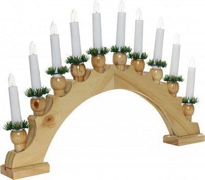 Декорация новогодняя Гирлянда Рождественские свечи на деревянной подставке BIE1010
