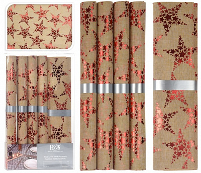 Набор KM скатерть 35х180 см салфетка 35х45 см - 4шт Stars red полиэстер красный 