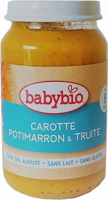 Пюре Babybio органічне з моркви та китайського гарбуза та форелі 200г 51056