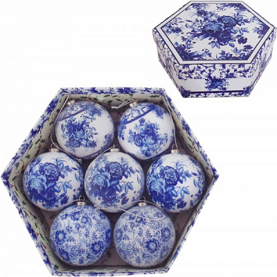 Набор елочных шаров в подарочной коробке Петриковка белый с синим d7,5 мм 7 шт./уп. 