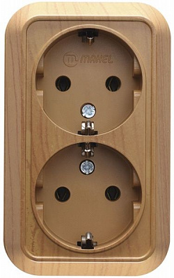 Розетка двойная с заземлением Makel Siva Ustu без шторок дуб 45382
