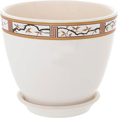 Горшок цветочный Ориана-Запорожкерамика Кедр №3 1.6 л белая сакура 
