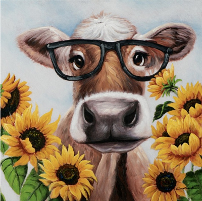 Репродукция Веселая коровка 35х35 35x35 см Арт Фемелі 