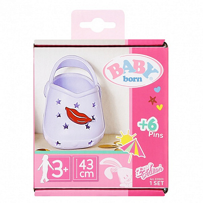 Обувь для куклы Zapf Baby Born Cандалии со значками (лиловые) 831809-2
