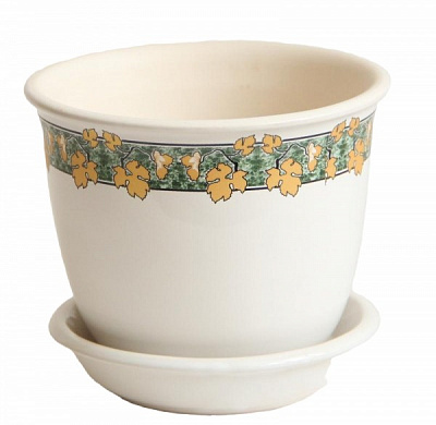 Горщик керамічний Класик Золота лоза круглий 0,5 л білий із малюнком