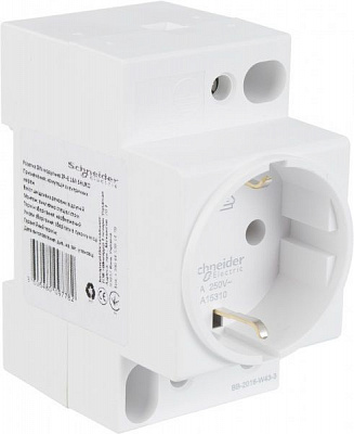 Розетка на DIN-рейку с заземлением Schneider Electric DIN 2Р+Е 16А 250 В без шторок белый A9A15310