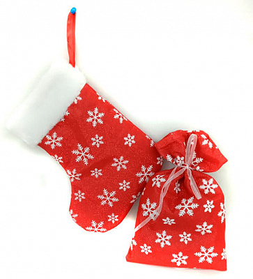 Чобіток декоративний червоний в сніжинку 28 см 125223