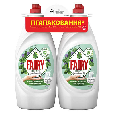 Средство для ручного мытья посуды Fairy Чайное дерево и мята 900+900 мл 2 шт. 1,8л