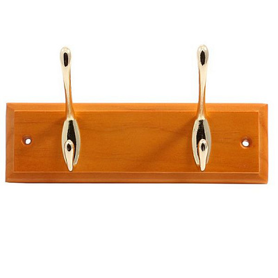 Вешалка  Larvij на планке тёмная сосна 220x70 мм 2 крючка золото