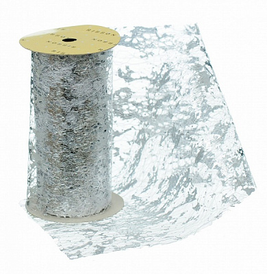 Лента декоративная 11,3 см x 3 м с серебряным узором K-380028 