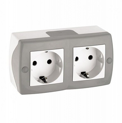 Розетка двойная с заземлением Mono Octans без крышки серый 104-020007-120