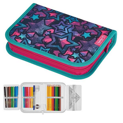 Пенал 31 предмет Stars 50032969 Herlitz голубой с розовым