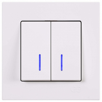 Выключатель двухклавишный Gunsan Eqona с подсветкой белый 01 40 11 00 100 104