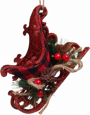 Декоративная подвеска Санки 14x10x6 см красный LD21058