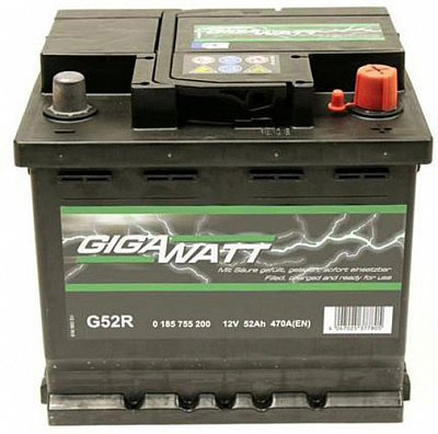 Акумулятор автомобільний GIGAWATT 52Ah 470A 12V «+» праворуч (GW 0185755200)