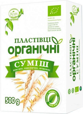 Суміш пластівців ТМ Козуб Продукт різані органічні в коробці 500 г 4820094532395