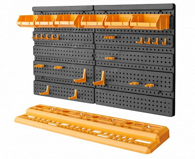 Панель для инструментов из полипропилена Д 646 x Ш 17 x В 385 мм + 6 ящиков арт.101 + стойка + 19 крючков Artplast 321