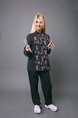 Китель повара Lux-Form 4411 Иероглифы р. 56 черный