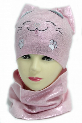 Комплект шапка + снуд для дівчаток Kraft+ р.48-50 світло-рожевий 2293