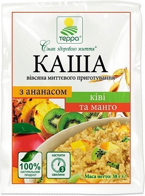 Каша овсяная Терра с манго, киви и ананасом мгновенного приготовления 38 г (989) 