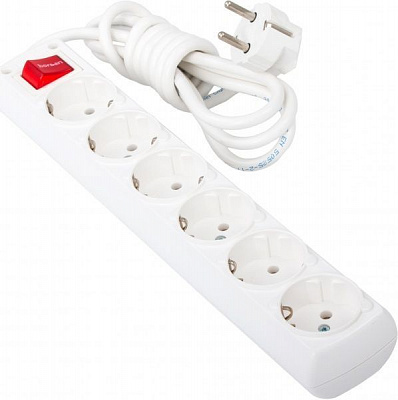 Удлинитель Borsan с выключателем с заземлением 6 гн. белый 2 м BR.1566-2 