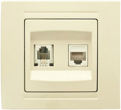 Розетка комп'ютерна + телефонна подвійна Gunsan Moderna кремовий MD 29 12 132