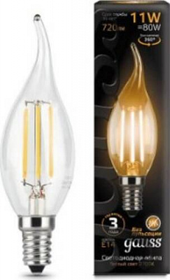 Лампа светодиодная Gauss Filament CF37 11 Вт E14 3000 К 220 В прозрачная 104801111 