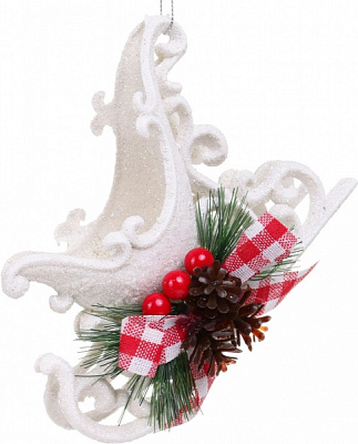 Декоративная подвеска Санки с декором 14x10 см E2104A белый